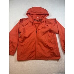 Men's Hydro Tec Mackintosh‎ New England Orange Hooded Windbreaker Sz L full Zip